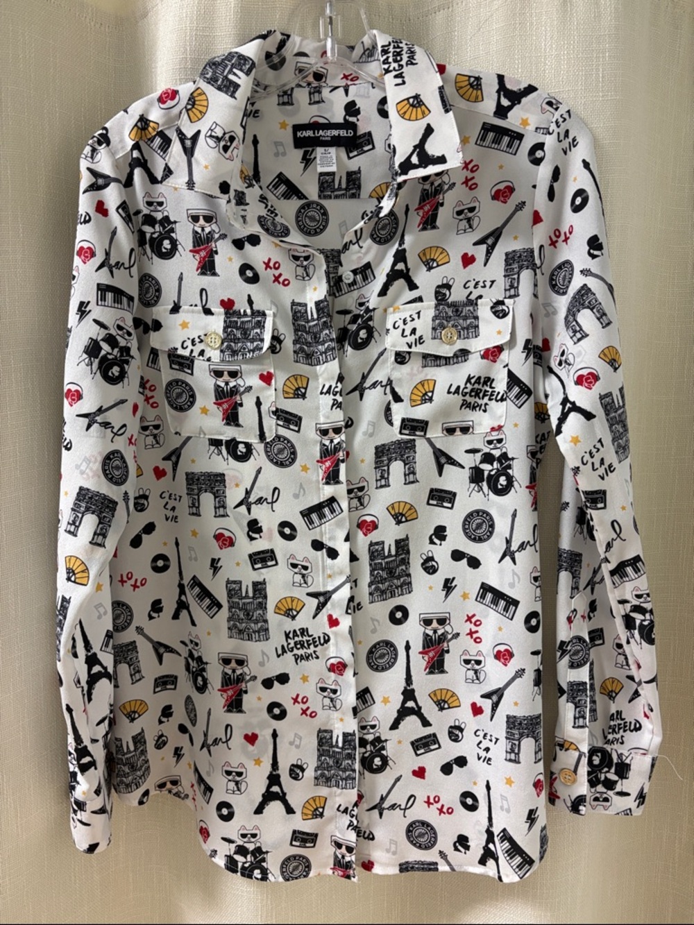 Karl Lagerfeld White Black Graphic Print Shirt